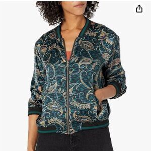 NWOT Johnny Was Workshop Twilight Shadow Reversible Silk Green Bomber Jacket MED